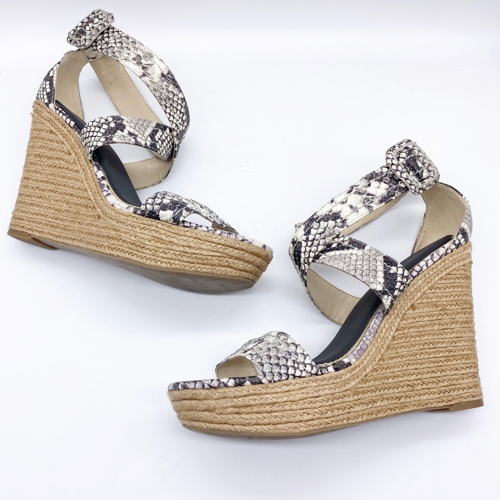 Marc Fisher Leather Animal Print Strappy Woven Heel Wedge 9 - Picture 3 of 14